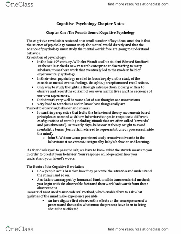 PSYC 2650 Chapter 1-9, 11, 12: Cognitive Psychology Chapter Notes thumbnail